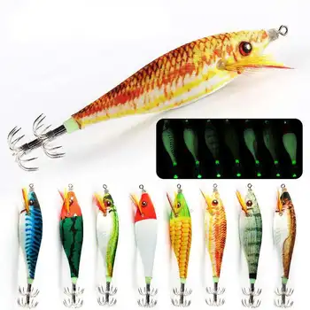 CHEERY Glow Wooden Shrimp Luminous Squid Jigs 10g/70mm Cuttlefish Bait Dtd Mold Bait Hard Plastic Body Cloth – Metal Jig – view 3