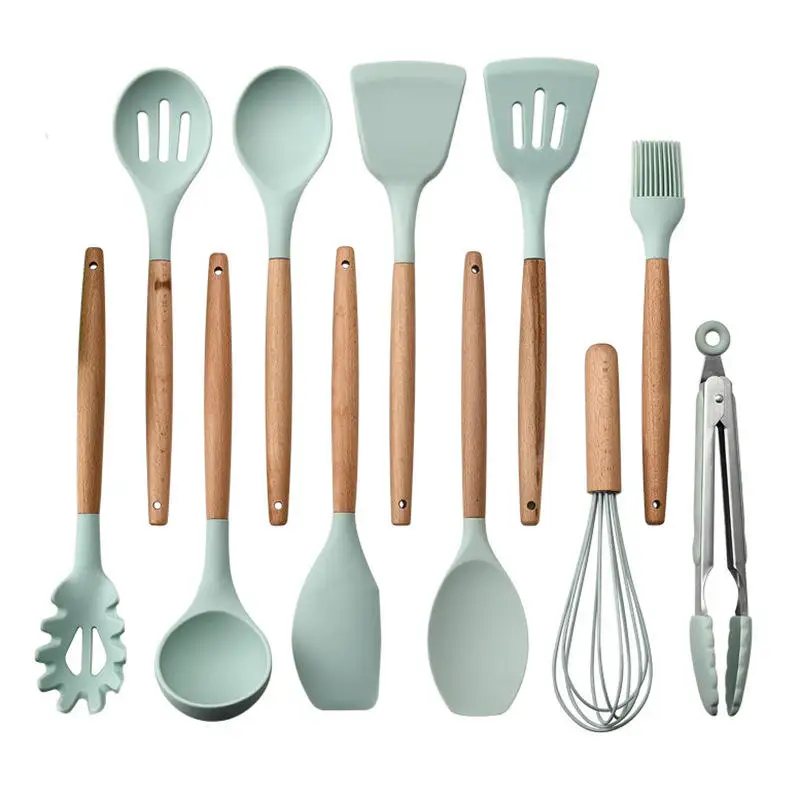 Silicone Kitchen Accessories Cooking Tools Kitchen Utensils with Wooden Handles Kitchenware Cocina Silicone 12 Pieces in 1 Set supplier