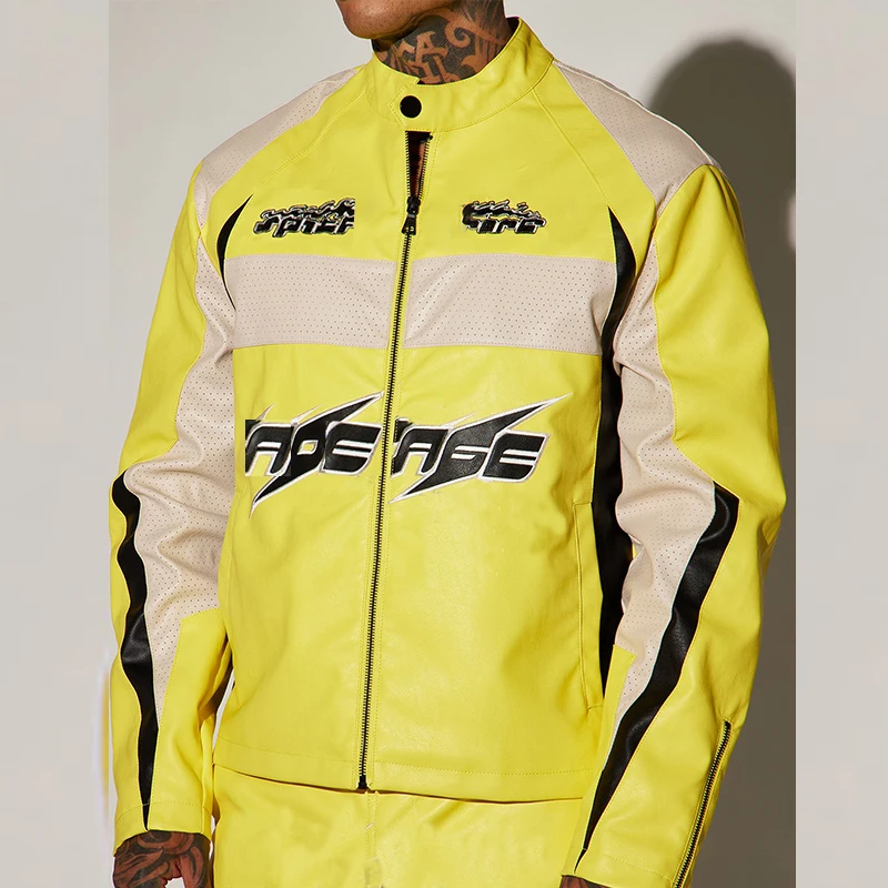 Men's Biker Bomber Jacket Leather Motorcycle Jacket Embroidered_voghion.com