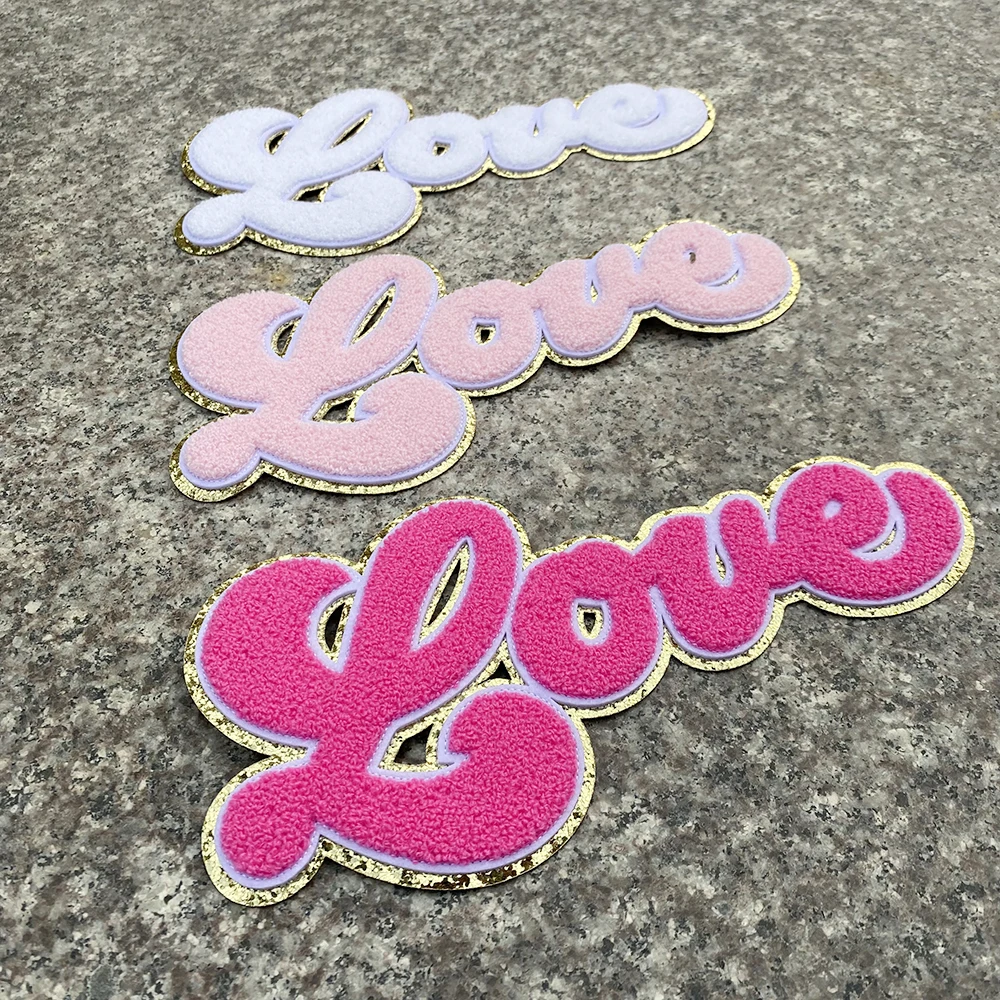 Free Design Wholesale Big Large Custom Logo Towel Embroidery Chenille Letter Patches Iron on Heat Press Custom Chenille Patches