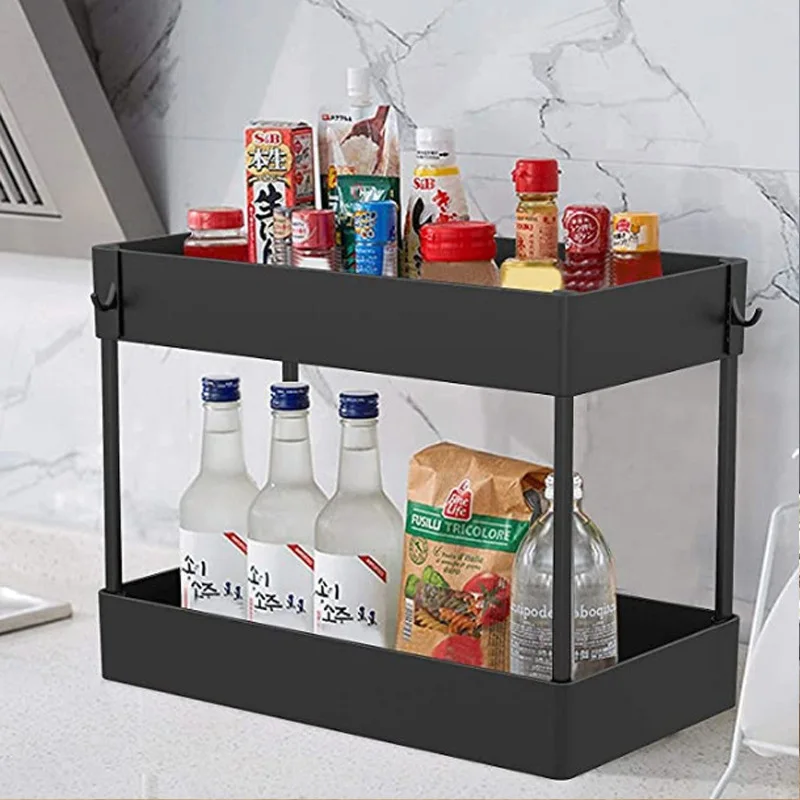 Factory 2022 Hot Selling Under Sink Shelf Collapsible Rack With 2 Layers Black Color Used In Kitchen Bathroom Home Organizer manufacture