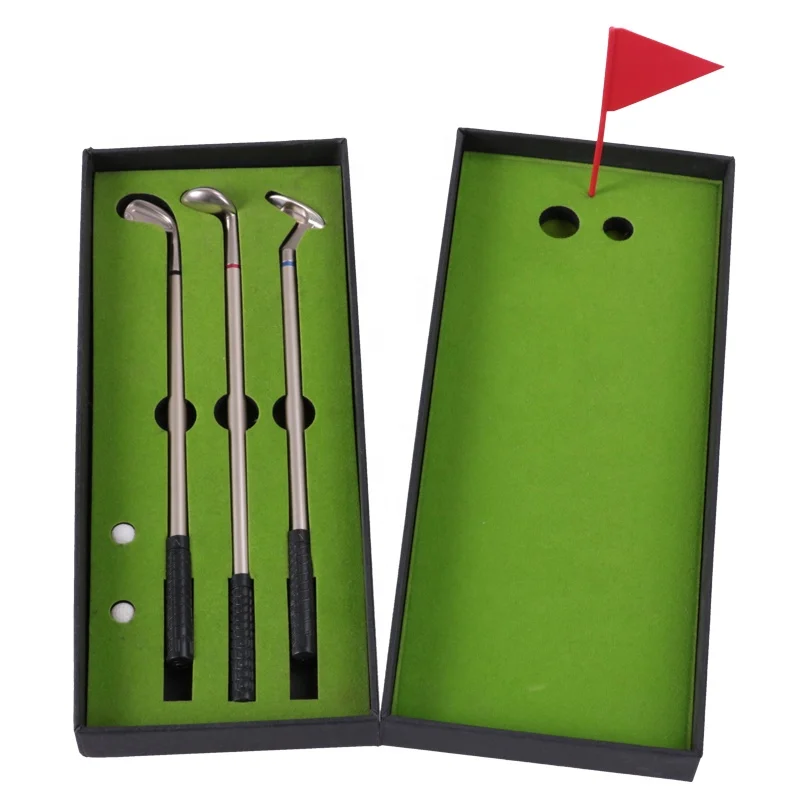 HOW TRUE Wholesale Mini Desktop Games Golf Pen Gifts Box 3 Colour Golf Club Pen Gifts Set for Office Gadgets Desk Decor