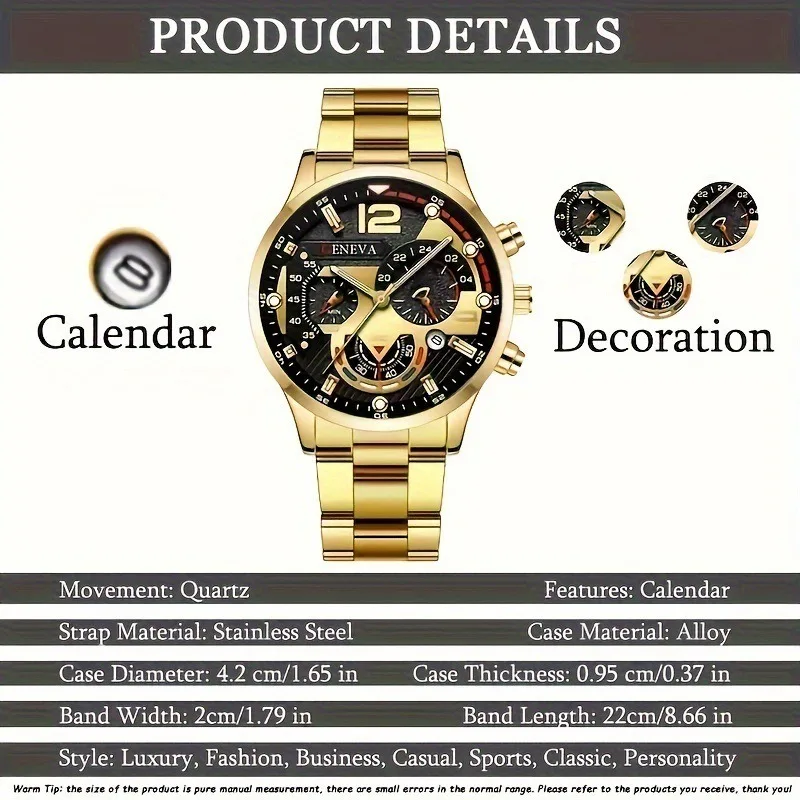 Wholesale Alloy fashion Stainless steel Quartz watch bracelet jewelry set Classic boy gold geneva Watches set for men