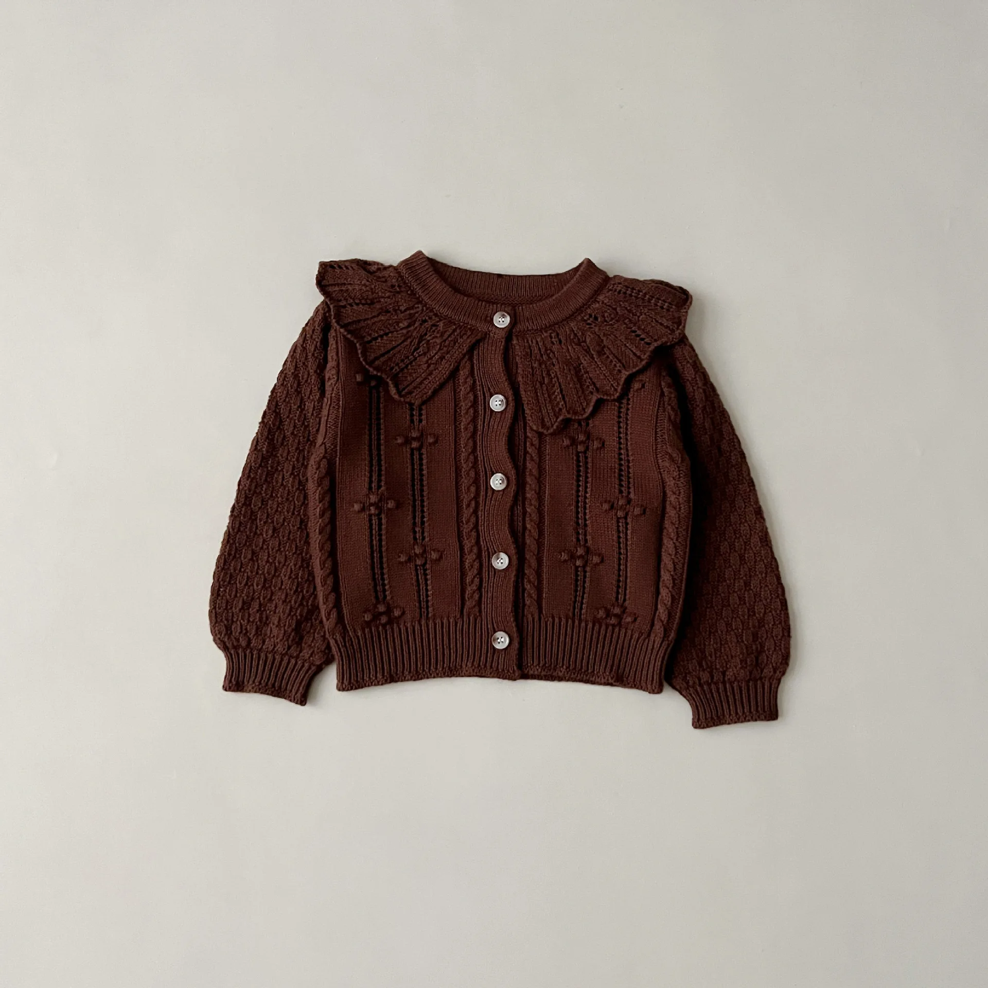 Cardigan Bambino Con Fantasia Auto | Maglioncino Unisex Maniche Lunghe Scollo A V, Morbido Viscosa E Poliestere, Autunno Inverno, Marrone, 2-6 Anni