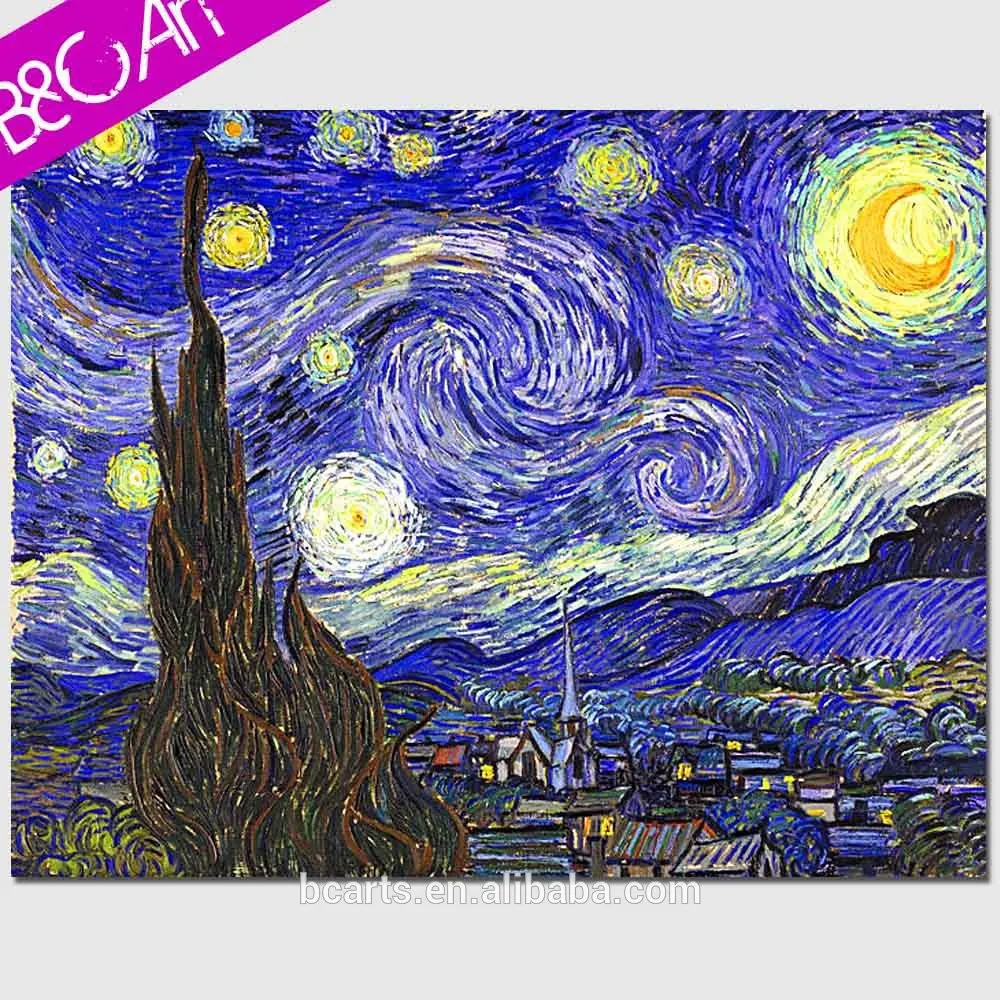 有名なアートワーク複製風景ヘビーテクスチャ星空の夜ヴァン
