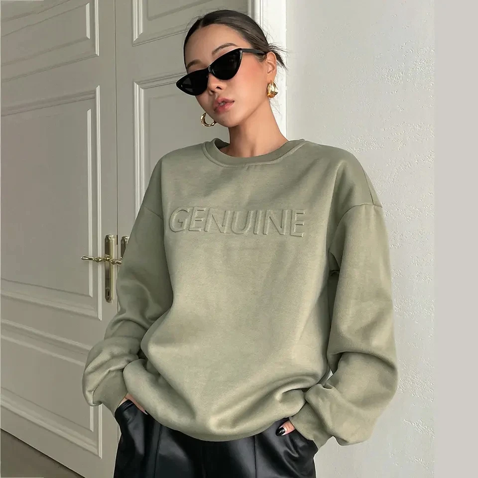 2023 Custom Sweatshirt 3D LV Embossed Crewneck Sweater 3D Embossed