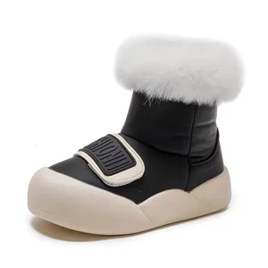 Fashion Leather Ankle Height Children's Plush Snow Boots Girls Winter Snow Boots Kids Waterproof Brand Kids Snow Boots