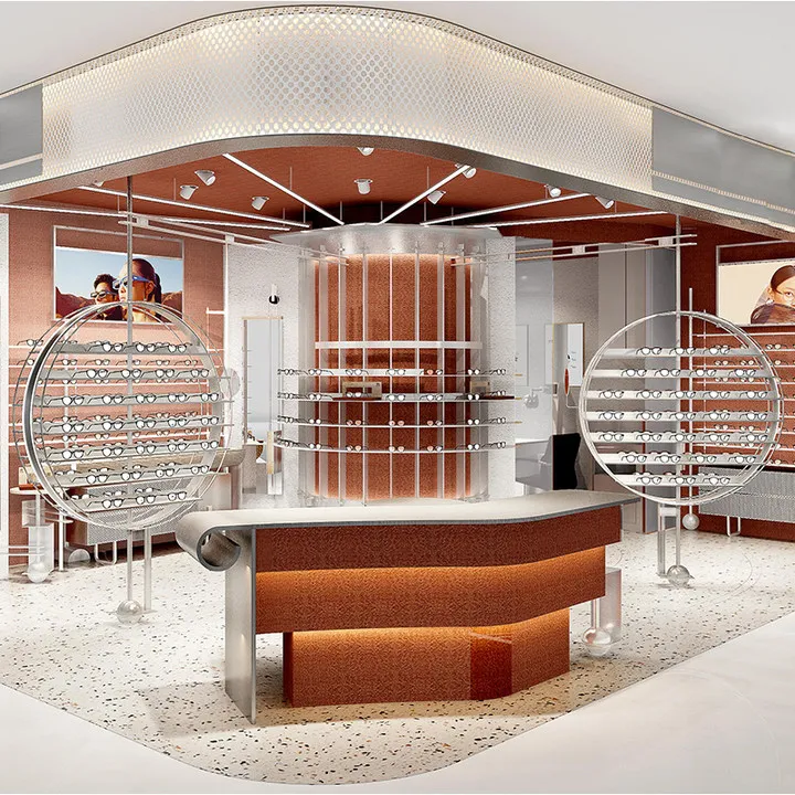 Professional Optical Shop Display Stand for Sunglasses and Wooden Glasses Custom Design Layout Eyewear Showcase