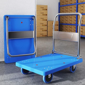 Platform Steel Trolley Folding Flat Warehouse Moving Cart Folding Weight Capacity Folding Dolly Luggage Trolley Flatbed