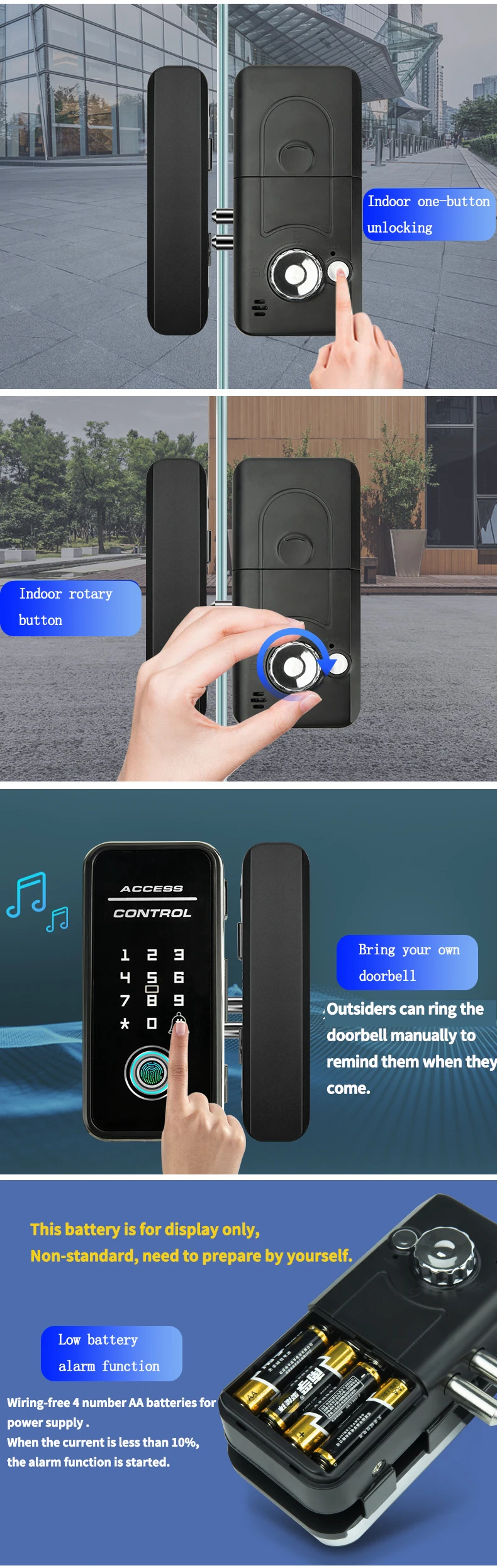 Intelligent Glass Door Digital Biometric Password Fingerprint Lock External Lock Key Fingerprint