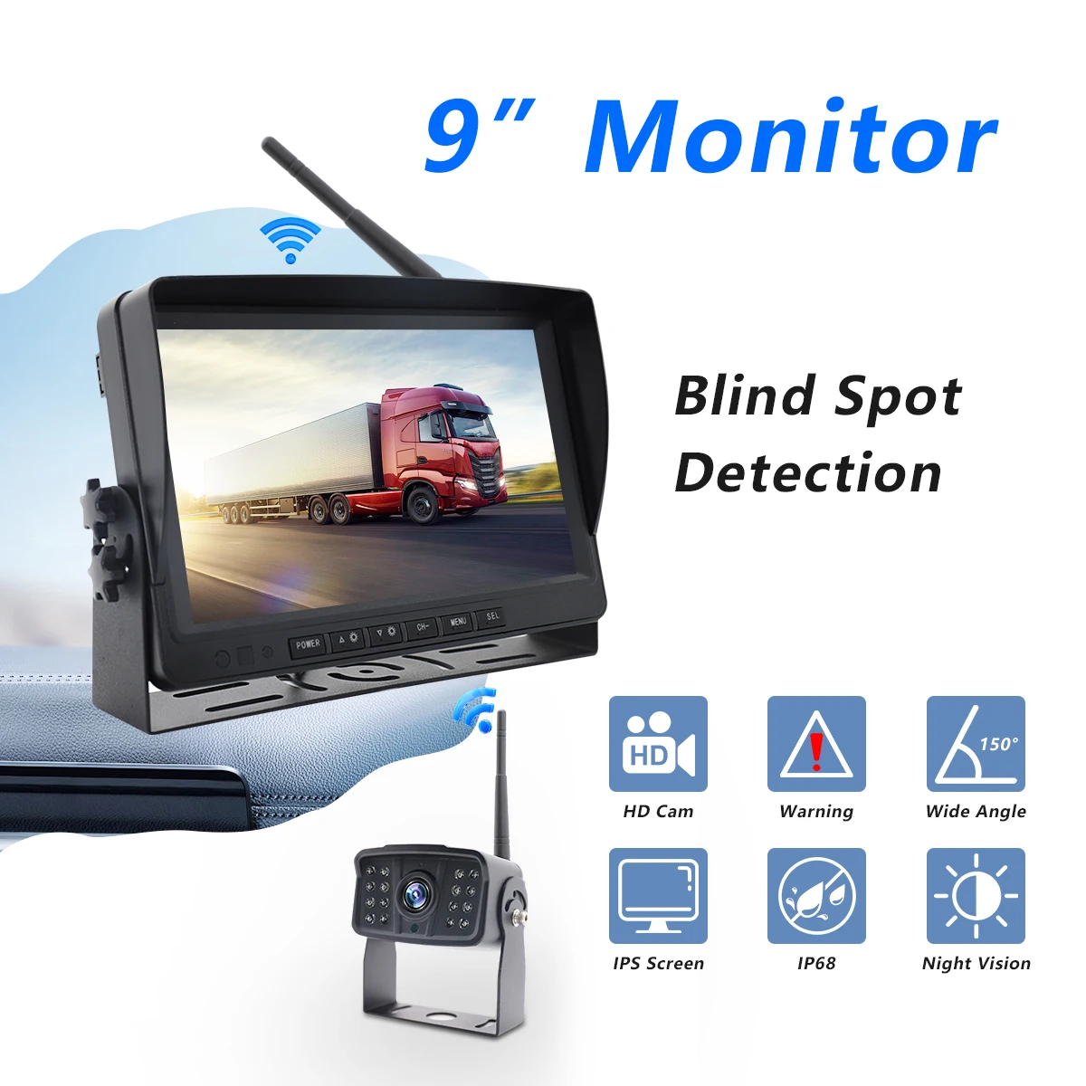 thumbnail image 2 of ZhanHongXiang 9-inch IPS DVR Car Rear View Monitor System With FHD 1080P Reverse Backup Camera 2 of 6