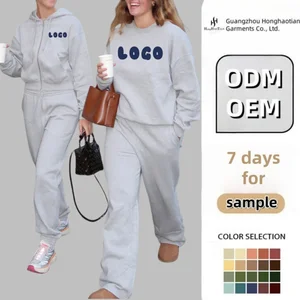 Wholesale Custom Women's Daily Casual Wear Lace Vintage Button Zip-Up Pullover Solid Color Cozy 2-Piece Sweatpants Sweatshirt