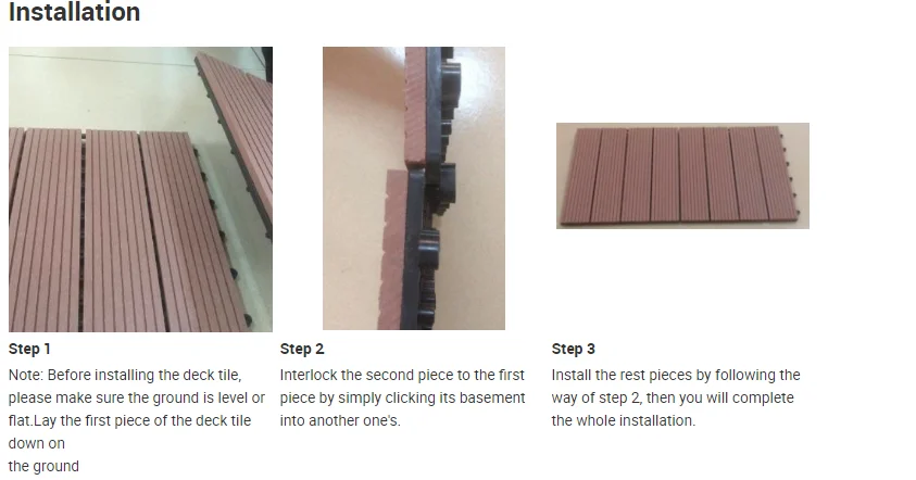 Quick Installation Low Maintenance Waterproof Anti-Fade Wood Plastic Composite WPC Interlocking Patio Deck Tiles 