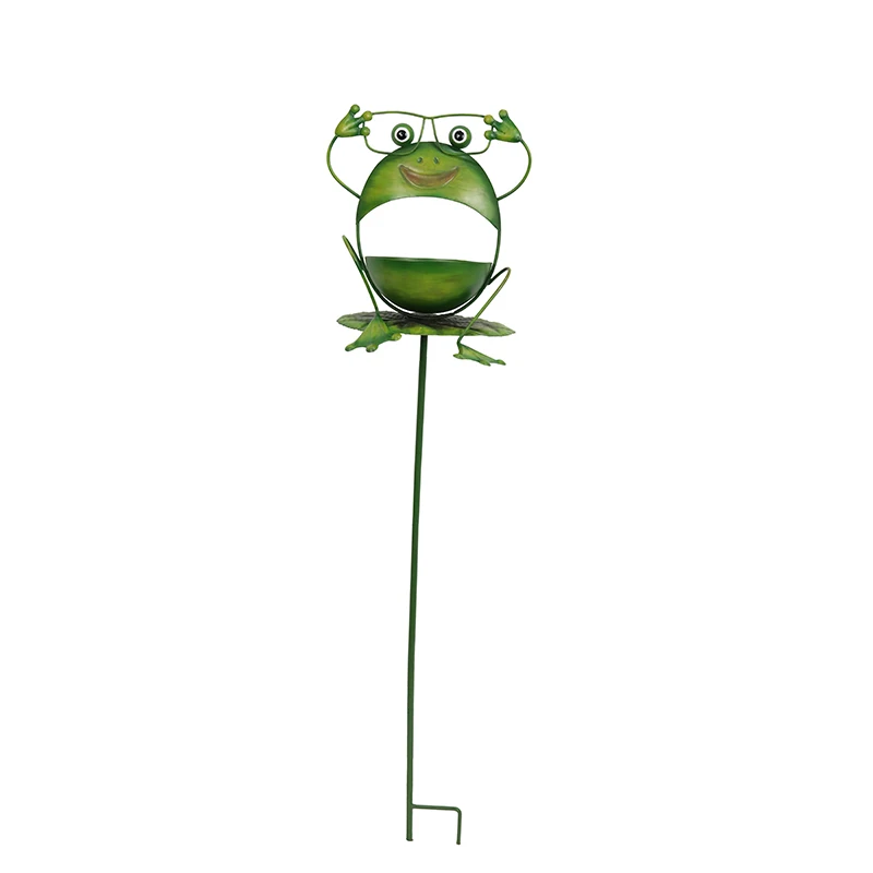 Liffy  Patio Metal Green Frog Bird Feeder  Stake