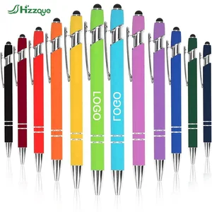 Customized logo Promotional New Multifunction Soft Rubber Touch Screen Ball Pen 2 in 1 Metal Aluminum Ballpoint Black Ink