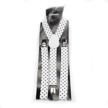 2.5CM Clip-on Suspenders Elastic Y-Shape Adjustable Braces Black White Spotted Straps Men Suspender Belt