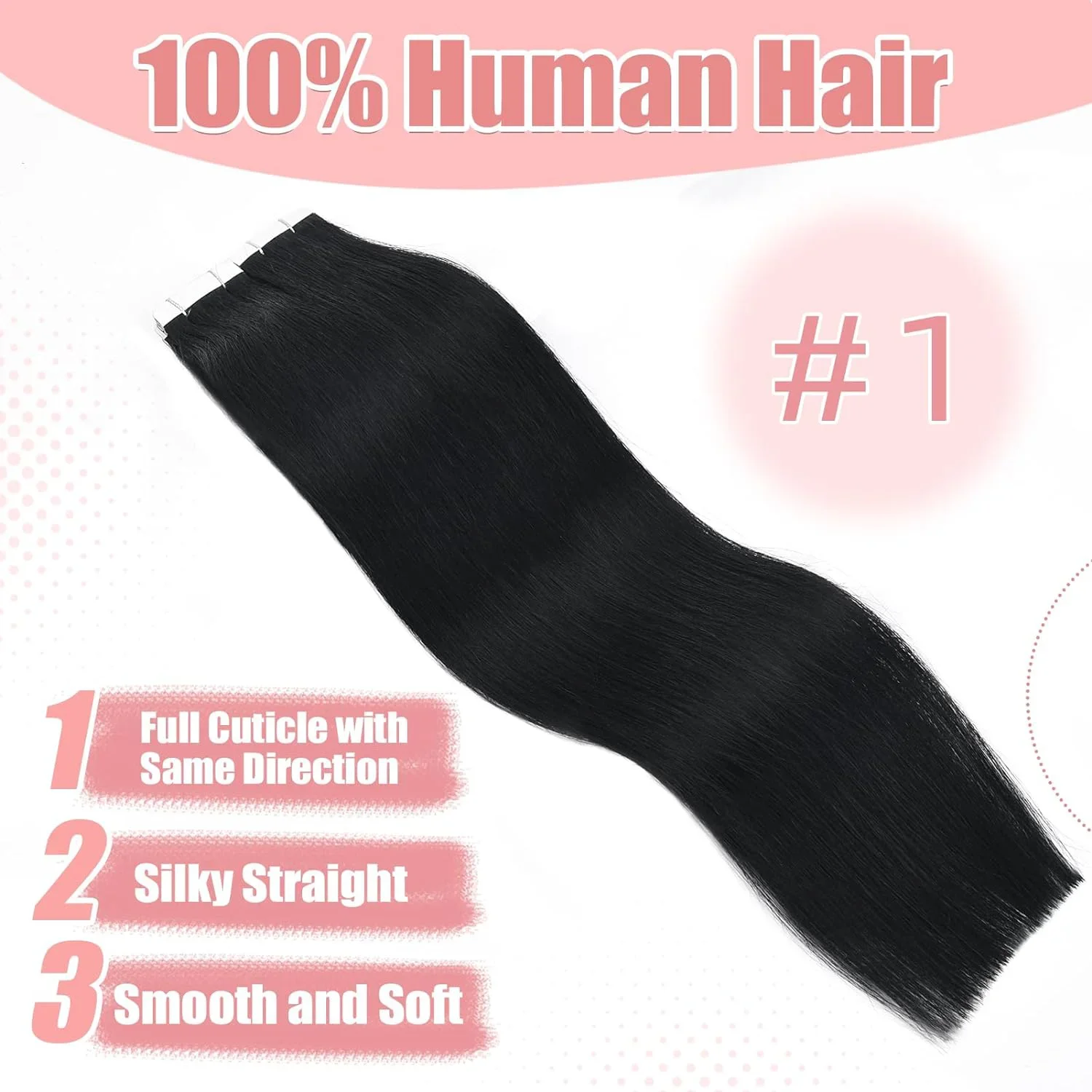 Black Tape in Hair Extensions 100% Real Remy Human Hair Seamless Skin for Salon High Quality_voghion.com