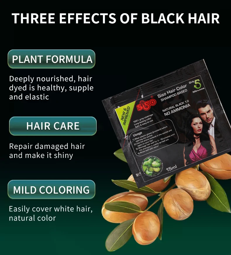 Factory Price Natural White Dark Gray 2 In 1 Brown Color Shampoo Hair Dye  Herbal Black Hair Dye Shampoo - Buy Hair Dyes,Hair Dye Shampoo,Hair Black  Shampoo Product on 