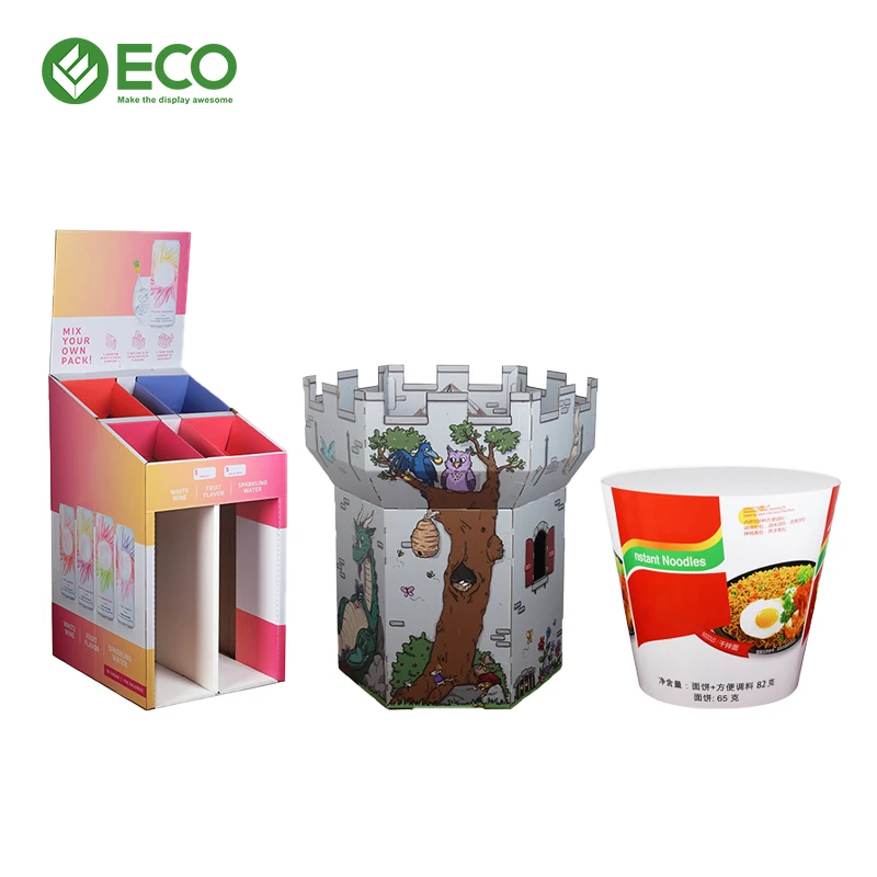 OEM ODM Custom Logo 12-Compartment Multi-Bin Corrugated Cardboard Floor Display Racks for Fresh Produce Supermarket