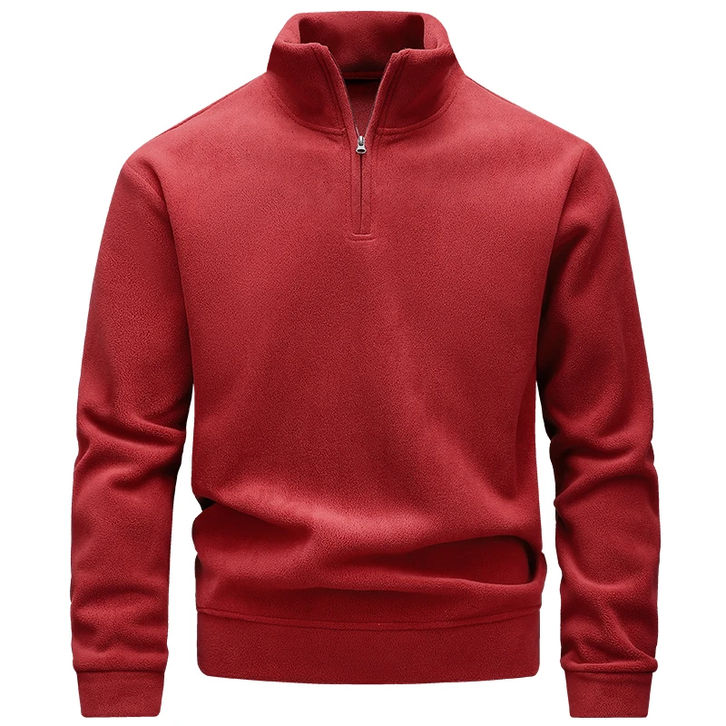 400g thick double-sided fleece 1/4 zipper stand collar solid color casual sweatshirt, 95% polyester fiber, 5% spandex pullover warm sweatshirt