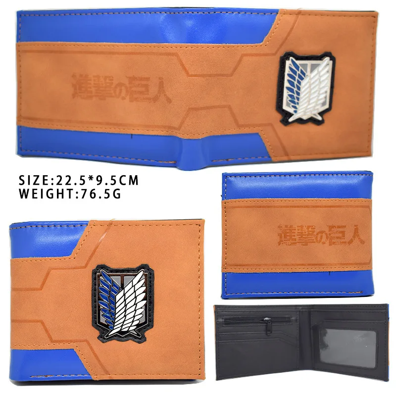 11 Designs Attack on Titan Short Anime Wallets Freedom Wing Metal Sign Coin Purse Short Cardholder Wallet