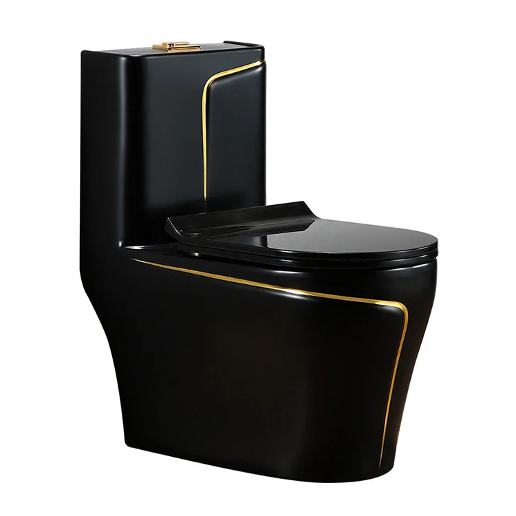 Diamond shape luxury bathroom sanitary ware wc toilet bowl commode one piece ceramic gold and black toilet with gold line manufacture