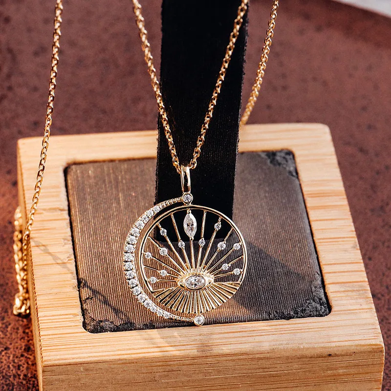 Waning Moon and Sun Custom VVS Moissanite Pendants for Women