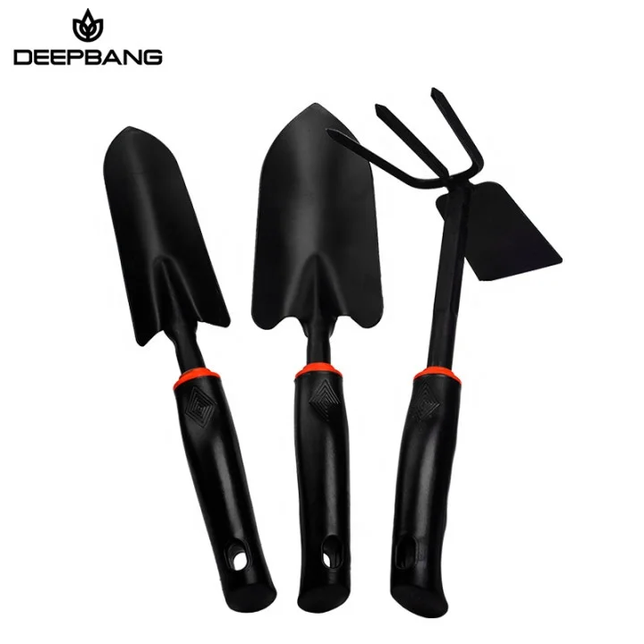 Deepbang Black Professional Durable Plant Flower Care Iron Head Kids Use Gardening Tools Set With Rubber Anti Slip Handle