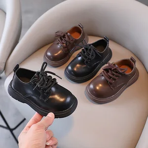 2026 New British Style Children's Leather Shoes Solid Color Boys' Casual Small Leather Shoes Footwear