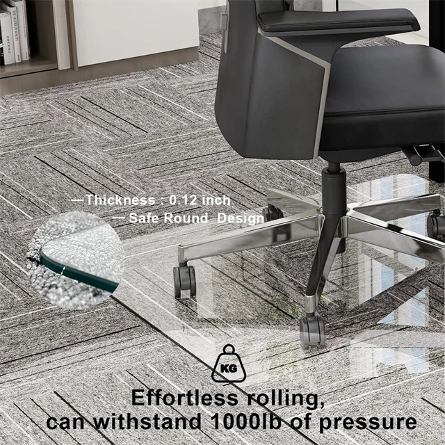 Custom Tempered Glass Office Chair Mats for Carpet or Hardwood Floors, Computer Floor Protectors
