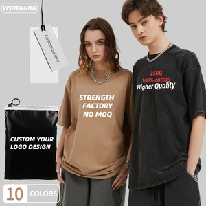 YISHENHON 250G Pure Cotton T-Shirt Wholesale Fashion Custom Loose Plus Size Solid Color Short Sleeve Heavyweight Drop Breathable