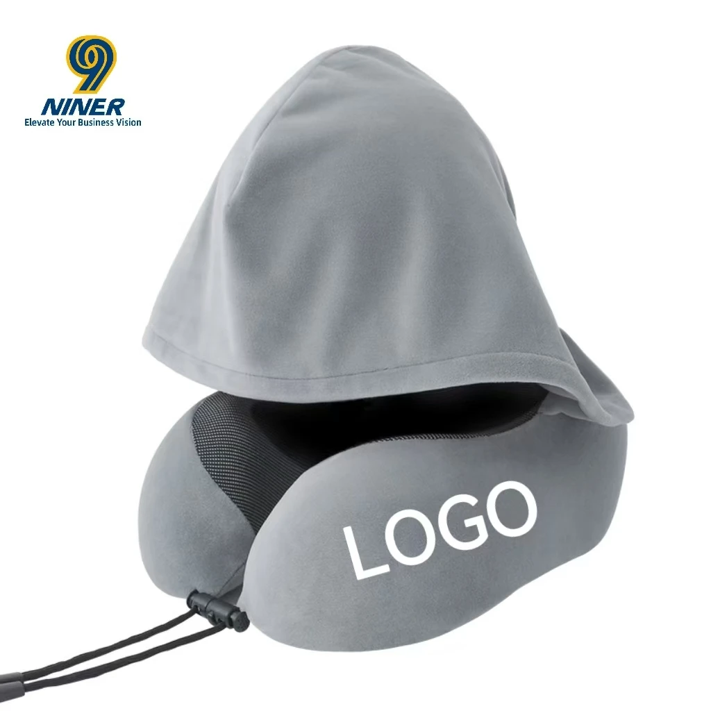 Hooded Cotton Neck Support Pillow Adjustable U-Shaped Travel Pillow for Office Home Welcome Gifts-Customizable UV Printed