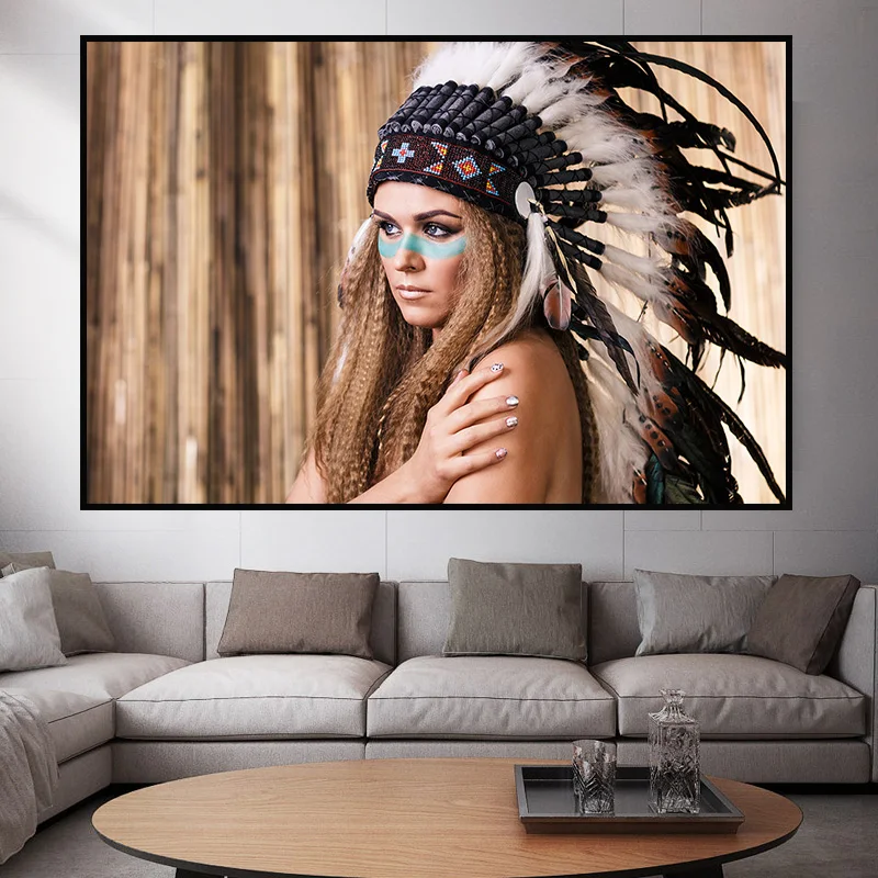 印度女性墙壁艺术帆布绘画羽毛北欧海报墙图片客厅家居装饰海报和版画未加框 Buy 油画作品 墙艺术画布 墙图片 卧室product On Alibaba Com