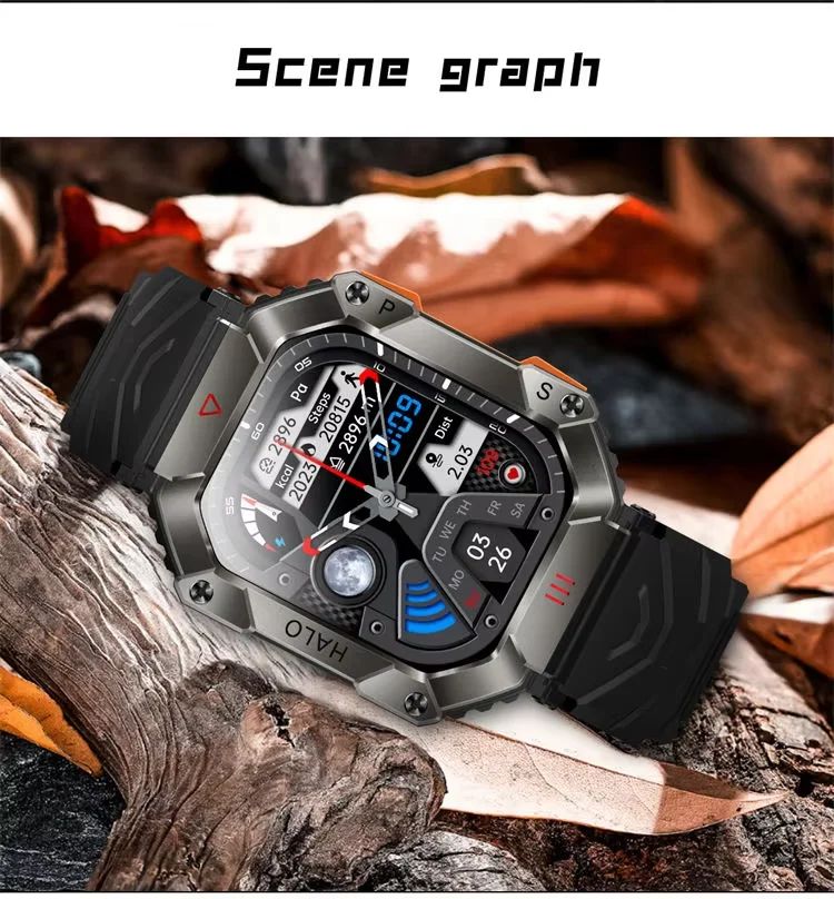Smart Watch KR80 Men Outdoor Sports Fitness Tracker BT Call Music 2inch Screen Compass 650mAh Large Battery Smartwatch