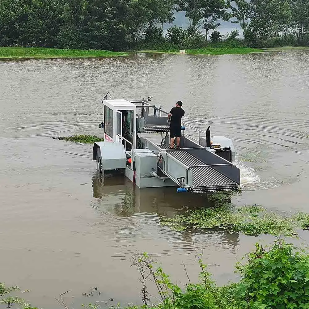 Automatic Water Weed Harvester River Floating Garbage Collecting Cleaning Boat Lake Hyacinth Collector Machine