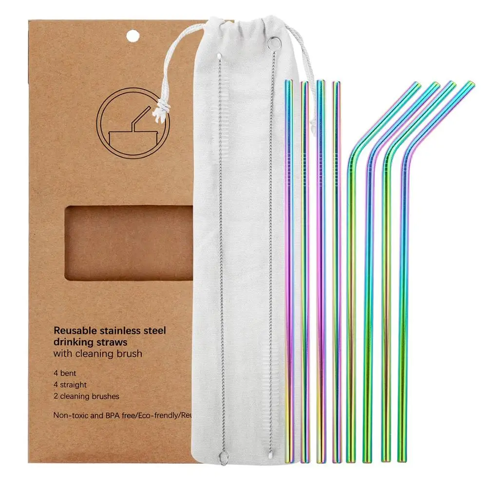 Eco Reusable FAD Customized Colorful Stainless Steel Drinking Metal Straw Set