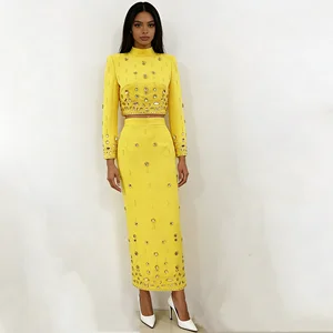 ZYHT 70166 Spring Autumn Star Fashion New Heavy Industry Beaded Diamond Short Long Sleeve Jacket Long Skirt Set Two-Piece Set