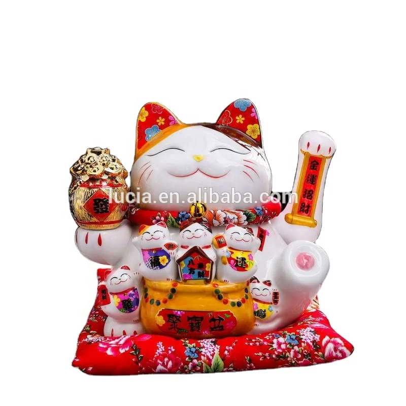 Современная популярная горячая Распродажа милая китайская глазурь белая керамическая фигурка счастливого кота с машущей рукой для продажи