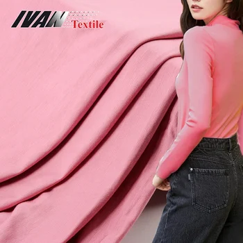 Shaoxing factory pink dress 40S plain knitted 95% viscose 5% spandex fabric for garment
