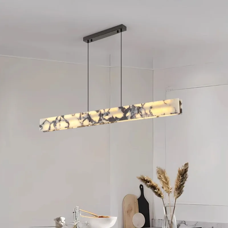 Dining Room Long Strip Adjustable Chandelier Natural Alabaster Pendant Lights Kitchen