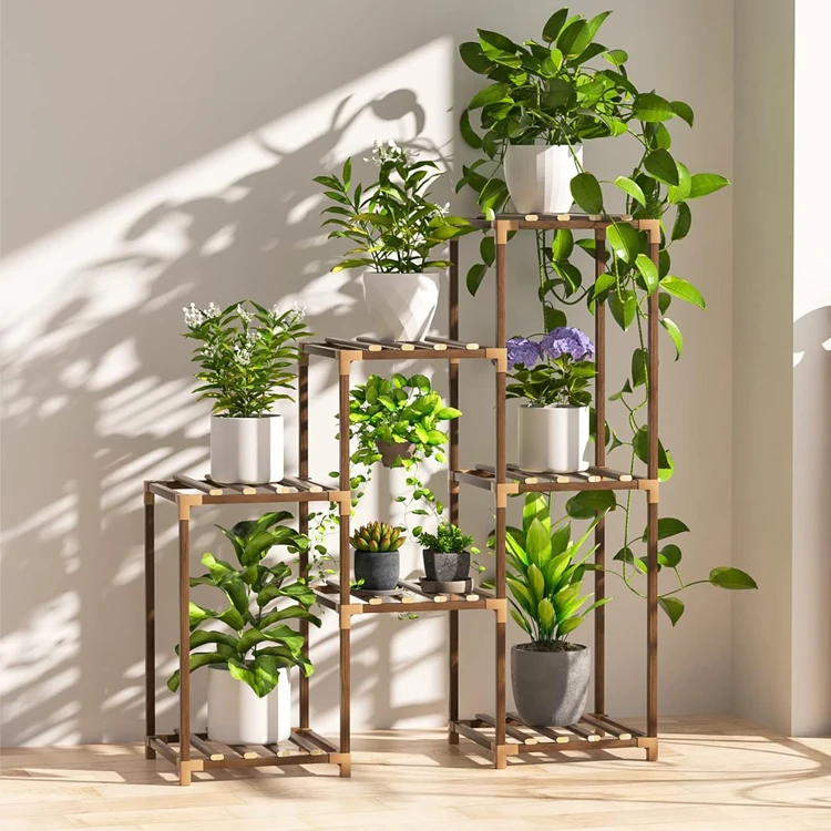 Outdoor Bamboo Wooden Large Plant Pots Stand Rack Shelf Buy Rack