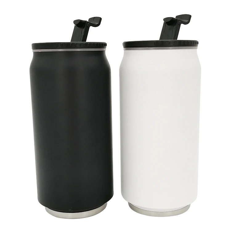 Gobelet isotherme 35 cl (12 oz) en acier inoxydable 304 à double paroi avec couvercle en plastique, blanc/noir._voghion.com