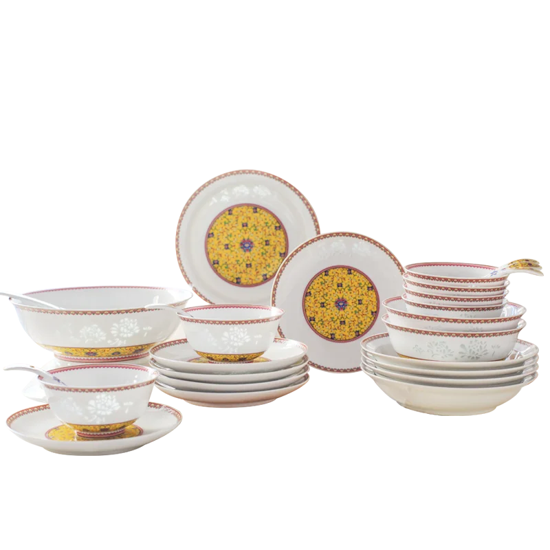 Jingdezhen exquisite porcelain tableware set high-grade Chinese style high temperature underglaze colored bowls and plates