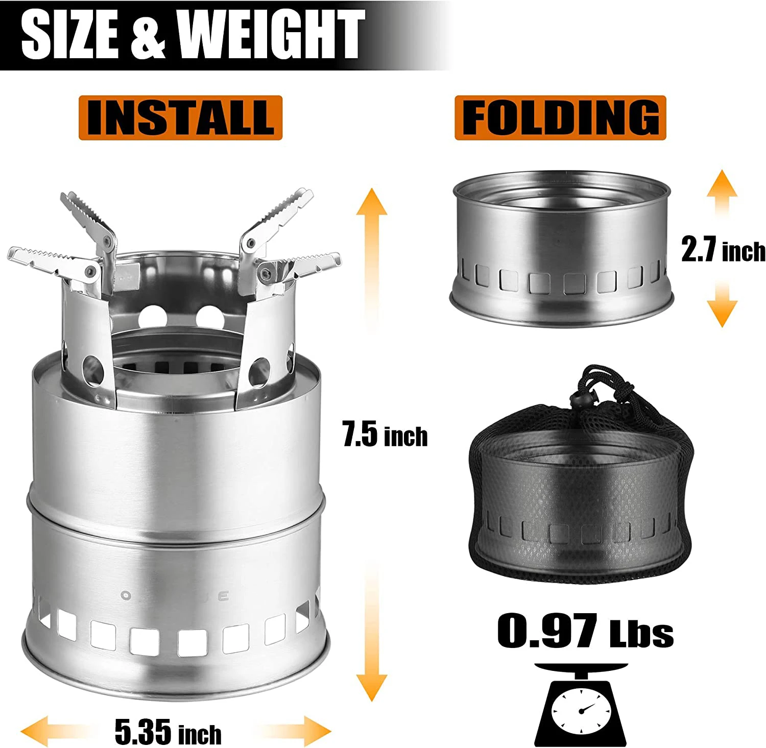 Portable Camping Stove Stainless Steel Camping Cookware Lightweight