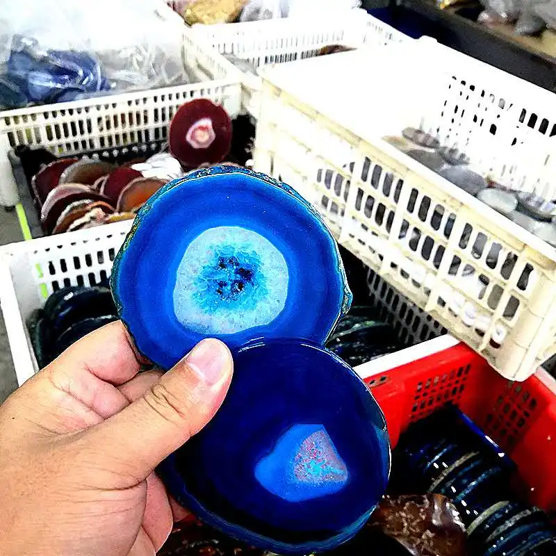 Оптовая продажа, низкая цена, набор разноцветных синих, розовых, белых, черных подставок из натурального золота, агата