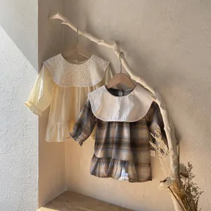 Wholesale Girls' Autumn Formal Cotton Lace Floral Sleeve Midi Dress for Children