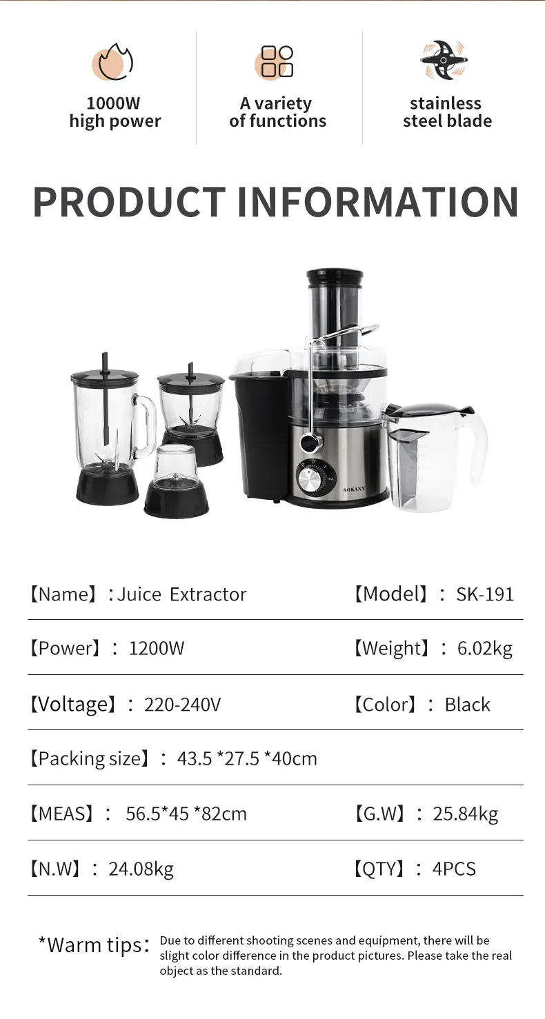 Sokany Product Sk-191 4 In 1 Electric Fresh Fruit Juice Juicer ...