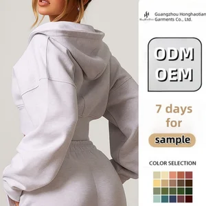 ODM OEM Custom Logo Winter Workout Sports Gym Warm Cotton Fleece Women French Terry Plain Blank Oversized Cropped Zip up Hoodie