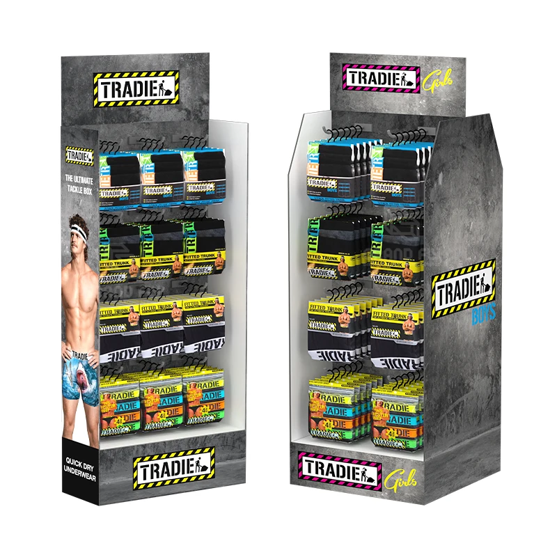 Custom Retail Cardboard Display Rack for T-Shirt Branded Clothes Floor Display Shelf Clothing Corrugated Cardboard Display Stand