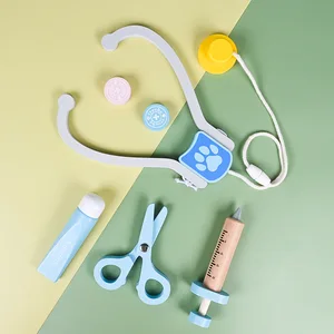 Wooden Vet Play Set for Kids Pretend Pet Doctor Kit with Medical Tools for Animal Care Role Play and Educational Toy